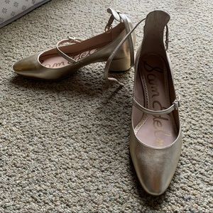 Sam Edelman heels ankle strap Lulie gold Mary Jane